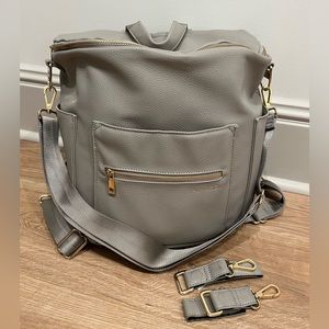 Fawn Design Leather Diaper Bag - Gray with Gold Hardware